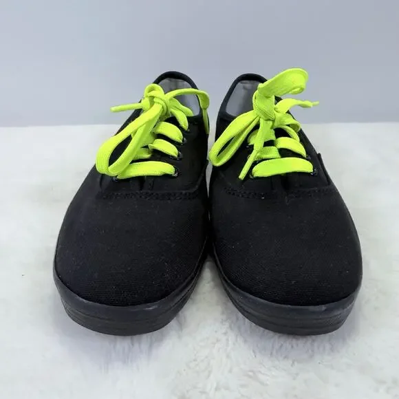 Keds Women’s Champion Black Canvas Sneakers with Neon Green Laces Size 6 - Picture 3 of 10